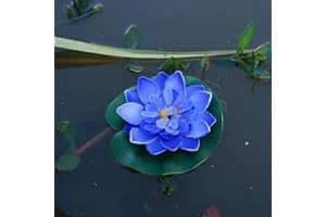 GENERIC Fleur de lotus artificielle flottante en mousse avec coussin de nénuphar, plantes artificielles pour étang, décoration de jardin, d'aquarium et de piscine (bleu)