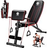ManiBoom Folding Weight Bench with 8 Positions, Load 250 kg &ndash; Adjustable Weight Bench with Cushion for Biceps and 2 Elastic B