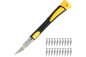 RIYBYDS Ensemble De Scalpel Gris Avec PoignéE Ergonomique En Softgrip, Couteau De Sculpture,Incluant 10 Lames De Rechange De Haute Qualité Avec Film D'Huile Antirouille, Pour Une Coupe PréCise Et La Sculpture