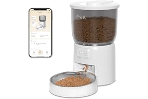 PUPPY KITTY Futterautomat Katze, 2,4G WiFi Automatischer Futterspender mit Edelstahlnapf & Drehverschluss-Deckel, App-Steuerung, bis zu 15 Portionen und 10 Mahlzeiten pro Tag, 3L