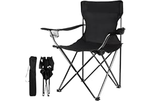 TIENDA EURASIA - Silla Plegable de Camping, 50x50x80 cm, Ideal para Camping o Pesca, Estructura de Acero Resistente, Negro, Asiento de Lona Impermeable, Incluye Funda para Transportar