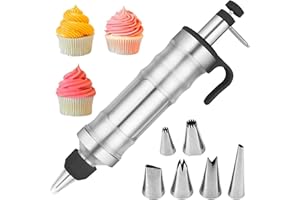 HAPPOW Siringa professionale in acciaio inox con 6 beccucci, set di beccucci, siringa per dolci perfetta decorazione della torta, sac à poche riutilizzabile, ideale per cupcake e pasticcini