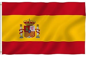 Anley Fly Breeze Bandera de España de 3x5 pies - Color Vivo y Resistente a la decoloración UV - Encabezado de Lienzo y Doble Costura - Banderas Nacionales españolas Poliéster con Ojales