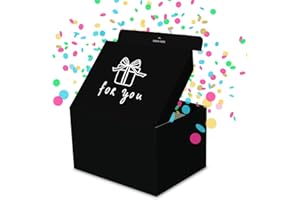 FETTIPOP Boîte Cadeau DIY, Coffret Cadeau Explosion Confettis (Noire – For You) Vide 18,5 x 14 x 11 cm, pour Elle et Lui, Fêtes, Anniversaires, Mariages, Événements, toute occasion