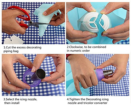 KAIKSO-IN Puderzucker Rohrverlegung Beutel Düse Konverter dreifarbige Creme Koppler Cake Decorating Tools - 7