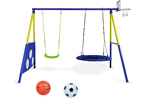CCLIFE Portique Balancoire Enfant Exterieur Max.200kg Multifonctionnelle 4-en-1 Cadre de Support avec 2 Balançoires