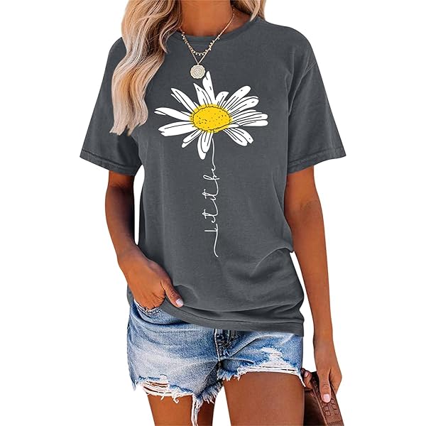 DPMTBD Damen T-Shirt Mit Print - Lässig Kurzarm Rundhals