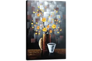 Wieco Art – opera d'arte floreale moderna 100% dipinta a mano e incorniciata con motivo astratto floreale, olio su tela, da parete, pronta da appendere, per soggiorno, camera da letto, decorazione della casa e delle pareti