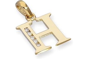 jewellerybox 9ct Gold & Clear CZ Crystal Hanging Alphabet Letter Charm H (Available A- Z)