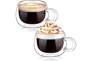 glastal 2 * 120ml Tazza Caffè Doppio Vetro Borosilicato,Bicchieri da Espresso a Doppia Parete con Manico,Tazzine Vetro Doppio per Tè,Caffè…