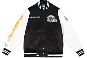 Mitchell & Ness NFL Team Origins Varsity Satin Jacket, farblich abgesetzte Ärmel, Druckknopf Verschluss, Herren, Frauen, Kinder, Unisex, Frühling, Sommer, Herbst, Winter