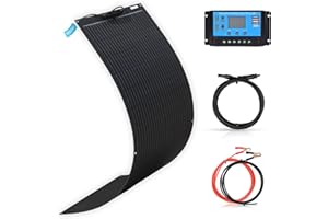 XINPUGUANG Placa Solar 12V Monocristalino de 100W Kit Solar con Panel Solar Flexible 100w + Regulador de Carga Solar de 10A+Cable Solar de 3m para Cargar Bateria, Caravana, Jardín, Barco, Casa