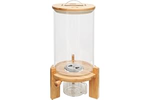 Duoruameng Dispensador de arroz, depósito de almacenamiento de 7,5 l, dispensador de cereales grande de cristal con tapa de bambú y soporte de madera para arroz, avena, harina, soja