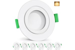 ‎GEYOULUX GeyouLux LED Einbaustrahler 230V IP65, 5W 600LM Deckenspots, Einbauleuchten 65-75mm, 2700K Warmweiß Ultra Flach Einbauspots für Badezimmer Küche Rund Weiß LED Spots 6er Set