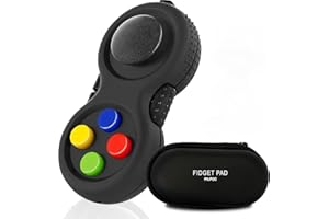 PILPOC Fidget Pad Controller - Premium Quality Game Focus Toy, Smooth ABS Plastic with Exclusive Protective Case, Stress Relief, for ADHD, Fidget Flippy Chain Included (Black & Mix)