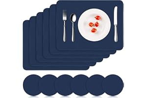 APLKER Tischset Leder 6er Set - Kunstleder Platzset Abwaschbar, Hitzebeständig Doppelseitigen Wasserdicht Platzdeckchen Lederoptik mit Tischuntersetzer rutschfest, 41 x 31 cm, Dunkelblau