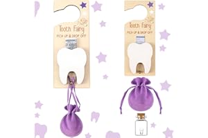 DoubleFill 3 Pcs Tooth Fairy Tooth Holder Tooth Fairy Door Hanger with Money Slot Keepsake Bottle Velvet Pouch Tooth Fairy Box for Lost Teeth Kid Boy and Girl Milk Teeth Encourage Gift (Purple)