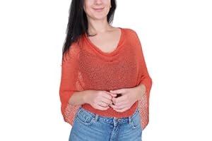 Ikat Mimosa Mujer Poncho Pequeño de Encaje Elástico Alas de Murciélago Cabo de Punto de Ganchillo Color Liso