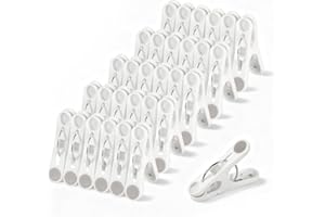 Romon Pinzas Ropa, 30 Pinzas Ropa Que No Dejan Marca Pinzas Toalla Playa Antideslizantes, Blanco Ropa Clips Pinzas de Plástico Fuerte Resistentes al Viento para Toallas Ropa Interior Calcetines