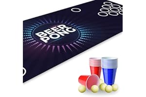 YOUNIKAT Beer Pong Set I 180 x 60 cm I Tappetino da gioco con design elettrico I incl. 22 bicchieri per feste e 6 palline da ping pong I giochi per feste e compleanno I dv_819