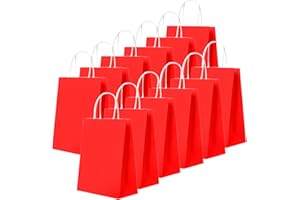 MIENOCOL 24 Red Kraft Paper Bags, 16x22x8cm With Twist Handles, Flat Bottom Thick Party Gift Bags for Kids, Birthday, Wedding, Halloween, Christmas