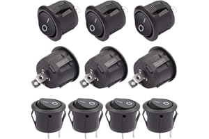 WUSJCOF 10 unidades interruptores basculantes de 12 V, encendido/apagado, de 2 pines, con mecanismo de bloqueo, para lámpara, mini rocker redondo, empotrable, autocaravana, coche, barco, 12v (Negro)