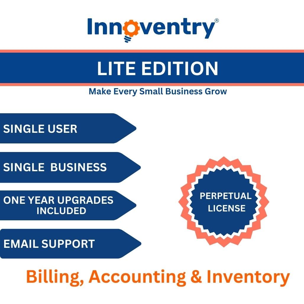 Innoventry - Lite Edition One Software for All Your Business Needs - GST Ready Billing, Accounting & Inventory Management| Si