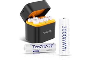 Tanatare AA Rechargeable Lithium Batteries with Charger, 8 Pack 3000mWh High Capacity 2000 Cycles 1.5V AA Batteries with 2 in 1 Charging-Storage Box