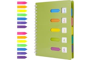 HMIEPRS A5 Spiralblock Notizbuch 5 Index Tabs, WireBound Notizblock mit 5 Farbigen Teilern, Notizbuch Register Notizblock Tagebuch Spiralblock Ringblöcke für Schule, Büro, Reisen, Notizen (Grün)