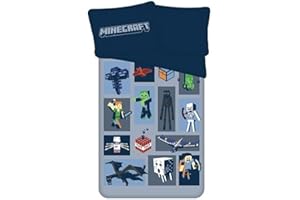 Jerry Fabrics F - Juego de cama - Minecraft - 2 piezas - Funda nórdica - 140 x 200 - Funda de almohada - 70 x 90 cm - 100% algodón