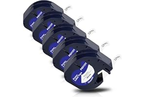 ‎PRISTAR Pristar 5x Schriftband Kompatible für Dynmo Etikettenband 91221 S0721660 Kunststoff Bänder 12mm x 4m 91201 Schwarz auf Weiß Kompatible für Dynmo XR LT-100H LT-100T 200B 80 Beschriftungsgerät
