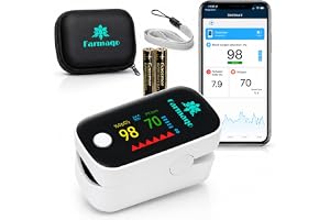 FARMAQO Pulsoximeter Bluetooth – SpO₂ & Puls, OLED-skärm, PI-värde, App-kompatibel, CE-certifierad, Batterier & Etui ingår