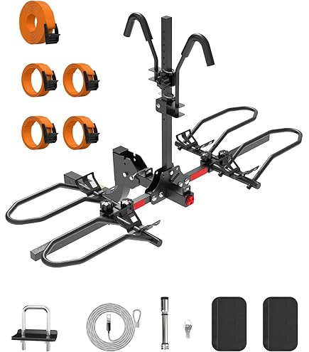 Electric Bike Hitch Rack, 2 Ebike Rack Fits Fat Tire, Mountain Bike Standard Bicycles Fits E Bike 5 8 Inch Fat Tire Carrier Rack 180 Lbs Load Capacity