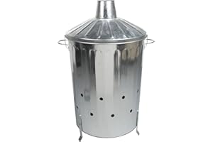 GARD N TOOL Small Medium Large 15L 60L 90L Litre Metal Galvanised Garden Incinerator Fire Bin Burning Leaves Paper Wood Rubbish Dustbin Shovel and Poker Made in U. K. ([ Large 90L Incinerator ])
