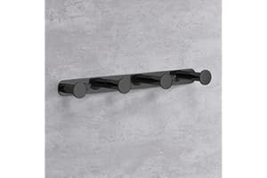 Lolypot Ganchos Toalla Gancho Percheros de pared Bata Percha 304 Acero inoxidable Perchero pared de Cocina Baño Colgadores Gancho de puerta (Perforación, negro 4 ganchos)