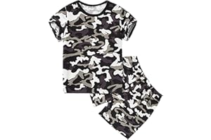 SoLu DAY8 Ensemble Camouflage Enfant Garçon 1-14 ans Ensemble Shorts et Tee Shirt Manche Court Ado Garcon Camouflage Ample Pas Cher Chic Confortable Casual Plage Vacances