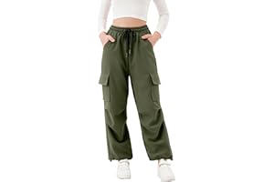 Rolanko Pantaloni Sportivi da Ragazza, con Elastico in Vita Pantaloni da Jogging Attivi Unisex con Tasche Cargo