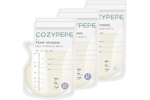 COZYPEPE 50 Stück Muttermilch-Aufbewahrungsbeutel, 250ml Muttermilchbeutel mit Ausguss, Temperaturfühlender Farbumschlag für bequemes Stillen, Auslaufsicher, Vorsterilisiert für den Gefrierschrank