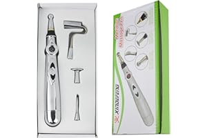 Coriver Stylo d'acupuncture 5 en 1, stylo de massage électronique méridien, stylo énergétique, appareil de thérapie de masseur de guérison corporelle soulagement de la douleur et tête de massage 5