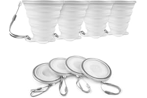 ddLUCK Silikonowy składany kubek, 4 sztuki, bez BPA, składane, wielokrotnego użytku, przenośne, silikonowe kubki z plastikową pokrywką uszczelniającą, na piknik, kemping, wędrówki na świeżym powietrzu