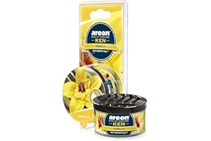 Areon Ken Car Air Freshener - Vanilla Scent, Long-Lasting Fragrance - Portable Fragrant Deodorizer with Adjustable Odor Output - Automobile Accessories & Essentials - 1.23 Oz. Can