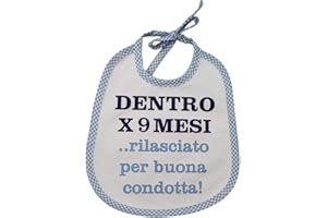 BUBABÙ Bavaglino Frasi Divertenti Spiritoso cm.20x24 con laccetti (DENTRO 9 MESI AZZURRO)