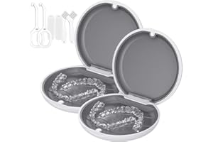 TYSORETY 2 scatole per parentesi graffe, compatibile con Invisaligns, custodia con strumenti di prelievo e spazzola Aligner Chewies& Spazzola, scomparto interno rimovibile in silicone (2 pezzi, bianco)
