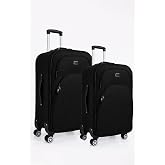 Louisiana Polo Large and Medium Luggage Set 4 Wheel Fabric Luggage Black 1081