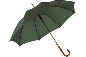 Automatik Regenschirm Holzschirm Stockschirm Portierschirm mit gebogenem Rundhaken Holzgriff in 103 cm Durchmesser von notrash2003 (Dunkelgrün)