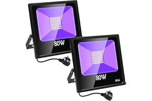 Luces Negras,Eleganted 2 Pack 80W Luz Negra Ultravioleta,IP66 Impermeable Lámpara UV Focos con ON/OFF Cambiar para Blacklight Fiestas Etapa Halloween Discoteca DJ Boda Iluminación