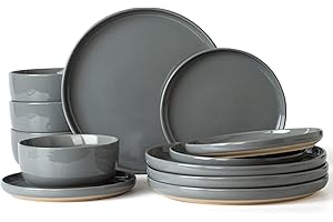 Richmount Milkyway Plates and Bowls Set, 12 Piece Dinner Set, Speckled Stoneware Dinner Set for 4, Chip and Scratch Resistant Dinnerware Sets, Dishwasher & Microwave Safe, Dark Gray