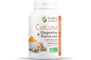 PLANÈTE AU NATUREL Curcuma, Gingembre et Poivre Noir Biologique 350 mg - 200 gélules végétales