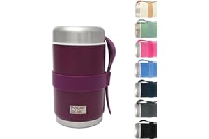 POLAR GEAR 520ml Insulated Food Flasks For Hot Food – Double-Wall Stainless Steel Hot Food Flask With Spoon – Thermal Lunch Box keeps Meals Drinks Hot or Cold for 6 Hours – Leakproof Soup Containers (Grape)