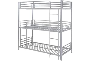 Vente-unique-Letto a castello triplo 3 x 90 x 190 cm Metallo Argento - ELOUAN III
